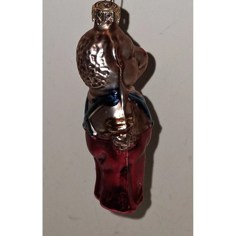 Vintage Germany Blown Glass Bear Christmas Ornament Red Pants 3.75